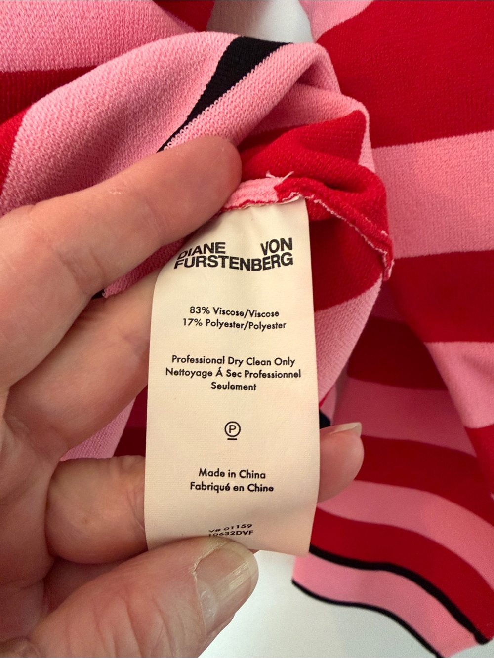 Diane Von Furstenberg Red and Pink Striped V-Neck Sweater - Picture 4 of 4